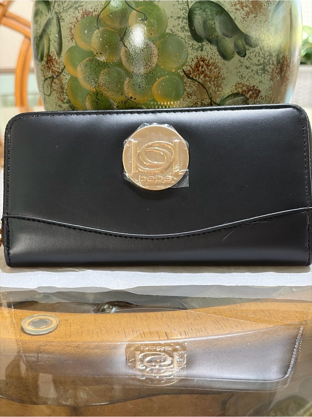 Bebe Black Wallet with Gold Emblem